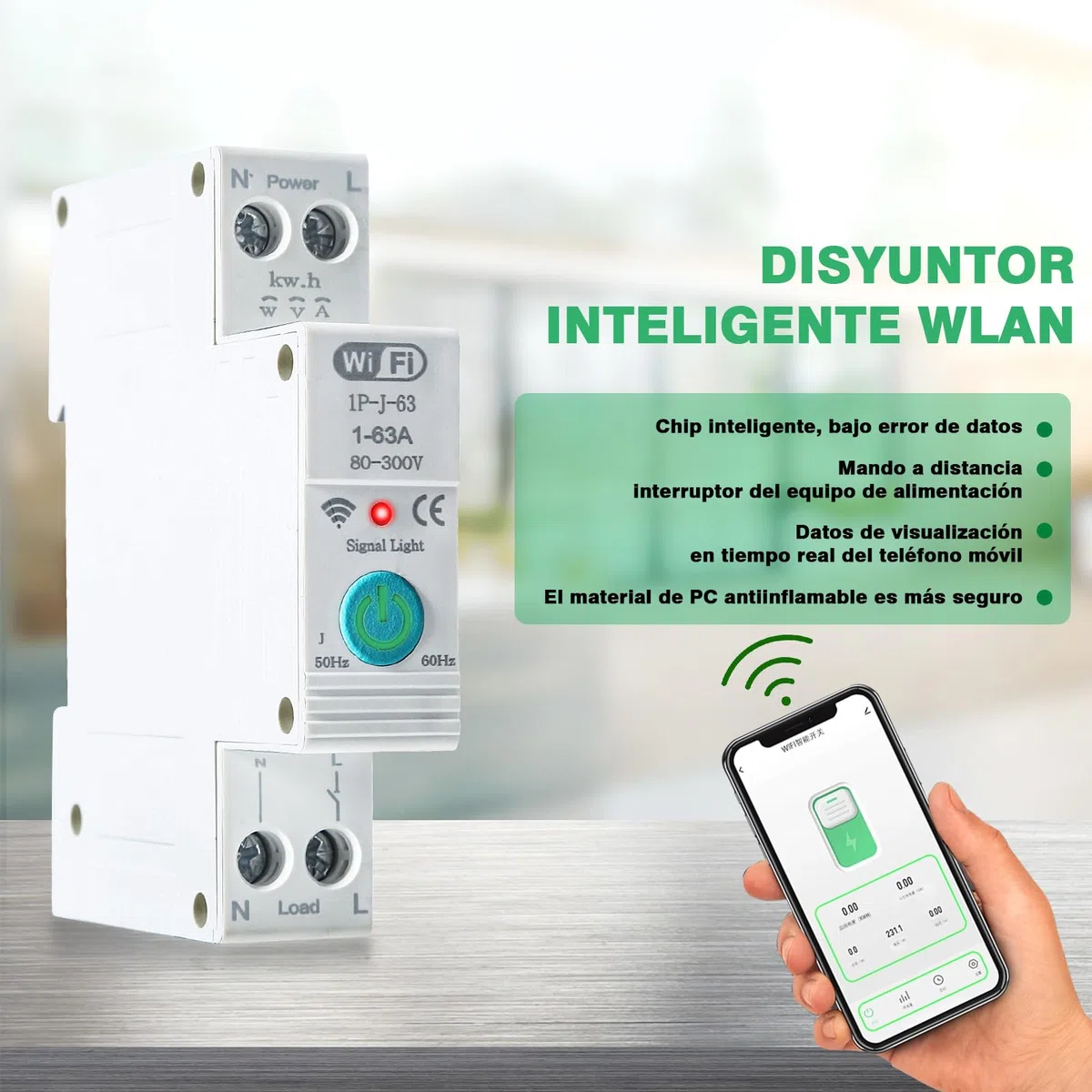 AC 220V 63A disyuntor en miniatura wifi interruptor de carril DIN para Smart Home APP control remoto 3 modos de temporización Vista en tiempo real de los distintos datos de corriente.