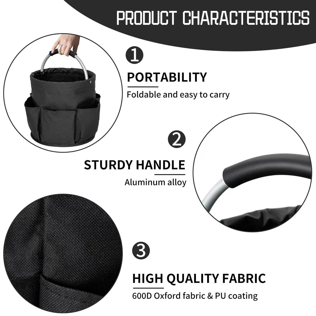 Organizador de limpieza plegable con asa - Cubo de limpieza - Bolsa de herramientas de limpieza multibolsillos para limpiadores y amas de casa, negro