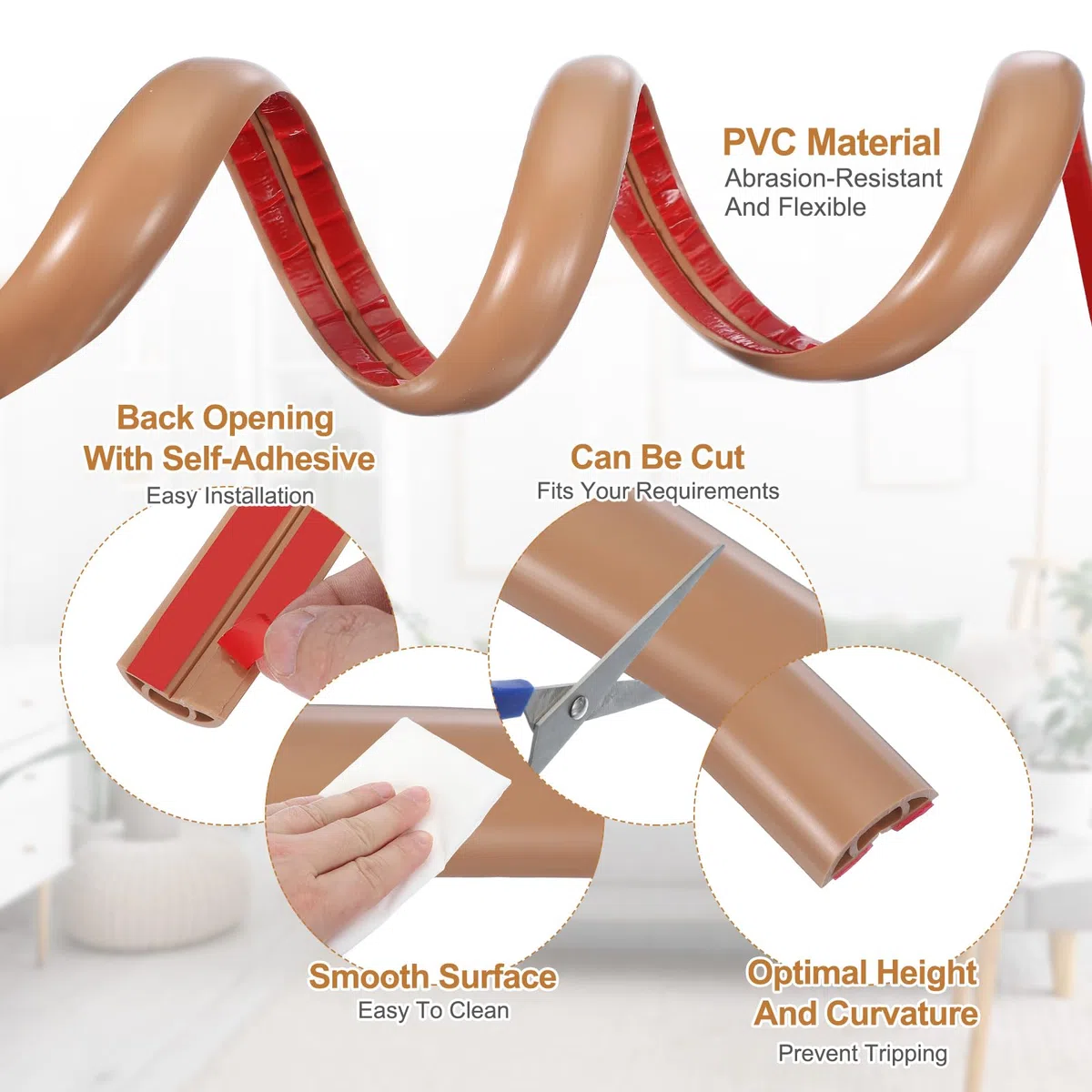 PATIKIL Canaletas para Cables Adhesiva, 2cm x 3 Metros PVC Pasacables Protector de Suelo Cable Cubierta Flexible Ocultador para Hogar Escritorio Oficina Almacenes, Marrón