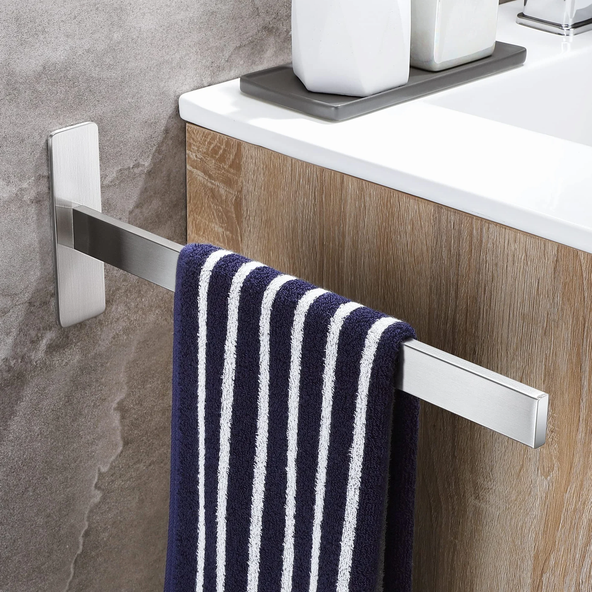 Toallero de Baño Sin Taladro Acero Inoxidable 39CM Adhesivo Pared Cuadrado Cepillado