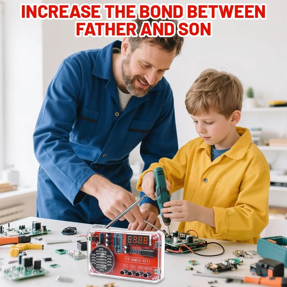 Kit de ejercicios de soldadura electrónica con radio digital y pantalla, kit de construcción electrónica DIY con módulo de carga para principiantes, estudiantes y formación STEM - Práctico juego de