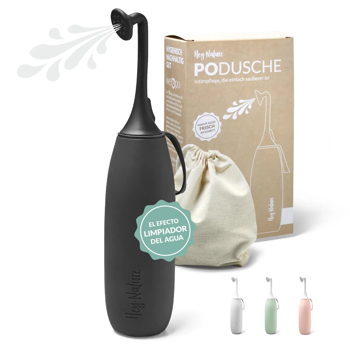 Hey Nature bidet portatil negro, bidet para WC para una limpieza suave e higiénica. Botella perineal postparto, para hemorroides y como alternativa al papel higiénico húmedo.