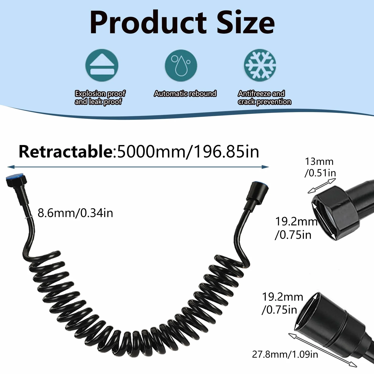 5 Metros Manguera Ducha, Cable Ducha Telescópica Flexo Ducha con Resorte Manguera En Espiral Manguera de Agua Latiguillos Grifo Lavabo Baño para Mano Bidét(Negro)