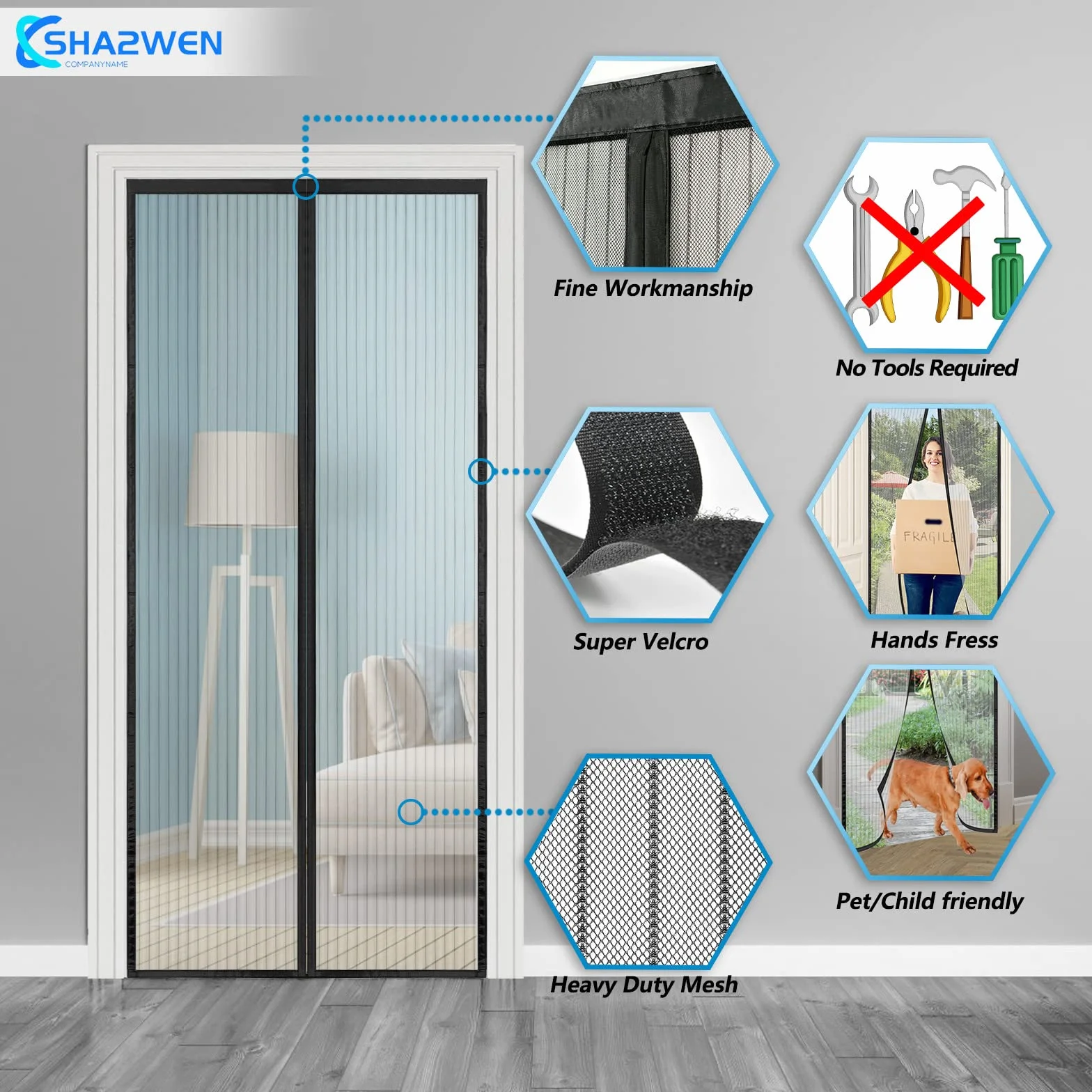 Mosquitera Puerta Magnética 80x180, SHA2WEN Mosquiteras para Puertas Negro, Disfrute del Buen Verano en Familia