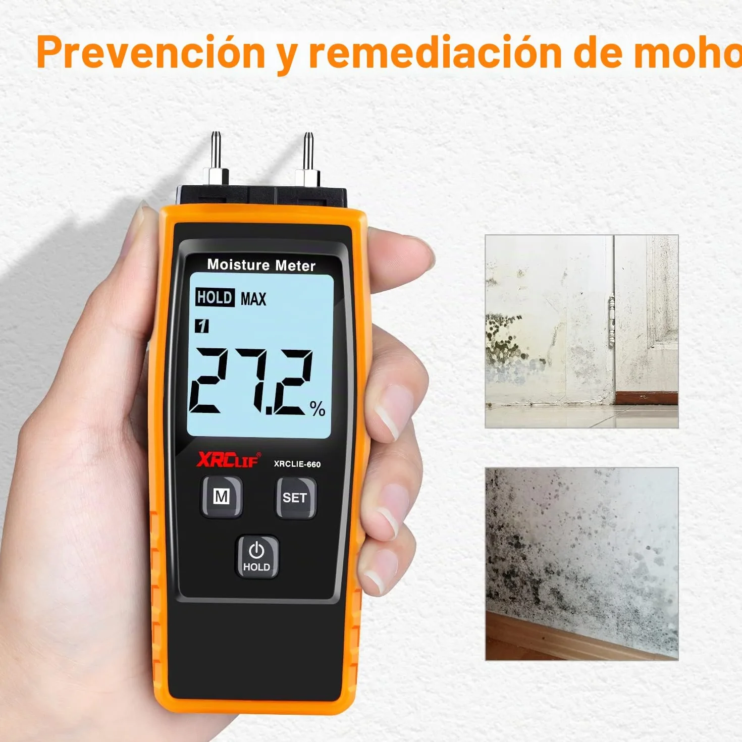 Medidor Humedad Pared Digital, XRCLIF Medidor de Humedad de Madera Portátil medidor de Madera para Fugas Humedad Mortero Cemento, Detector de Contenido de agua de Madera con luz de Fondo (amarillo)