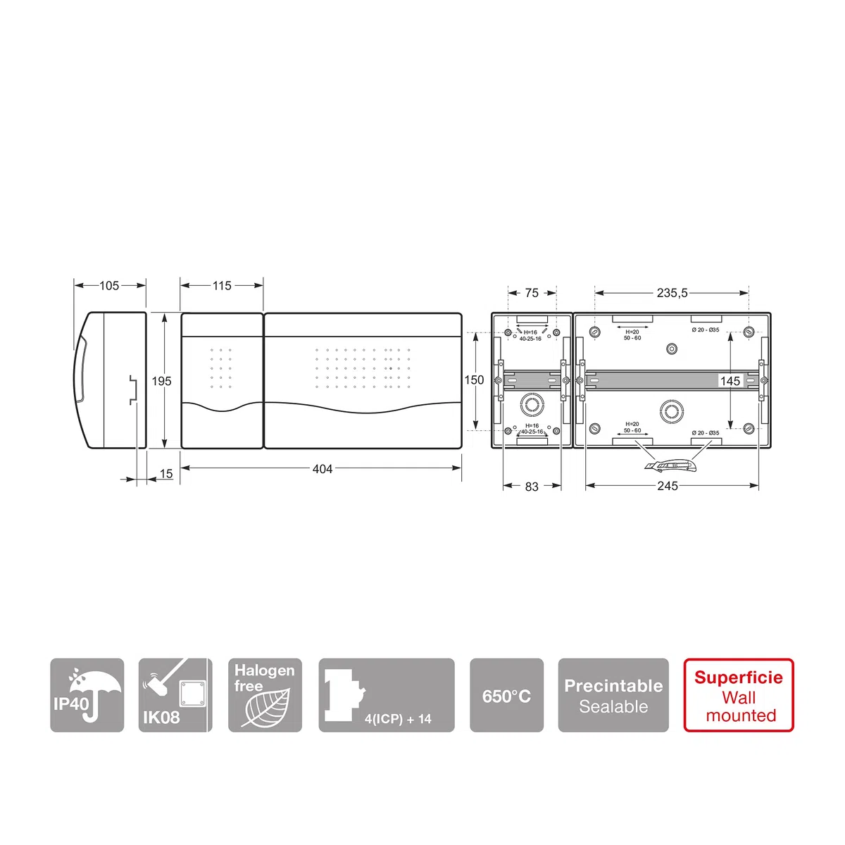 FAMATEL – Armario Nuova superficie | IP 40 | ICP 32+14 elementos | 195x404x100 | Puerta Opaca