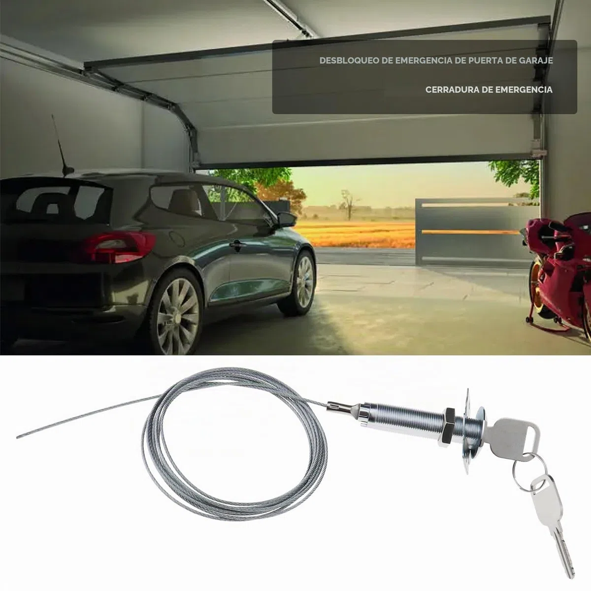Cerradura de liberación de emergencia para puerta de garaje con 2 llaves, cerradura universal de liberación de emergencia, llave de separación, accesorios de puerta