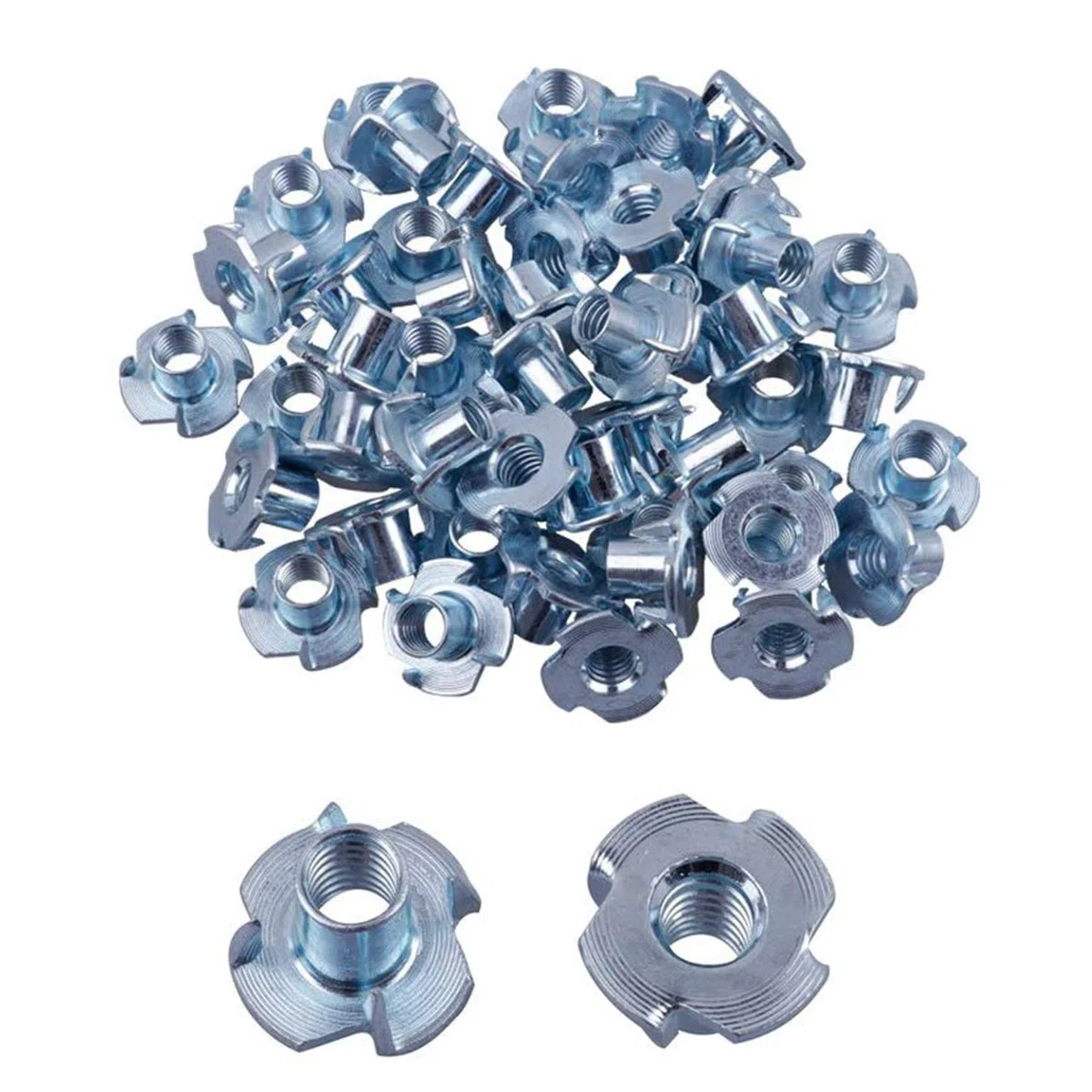 LIKERAINY Tuercas M6 x 10mm con 4 Dientes Metal T-Nuts Tuercas de Fijación para Muebles de Madera Insertos Ciegos Tuerca 200Pcs