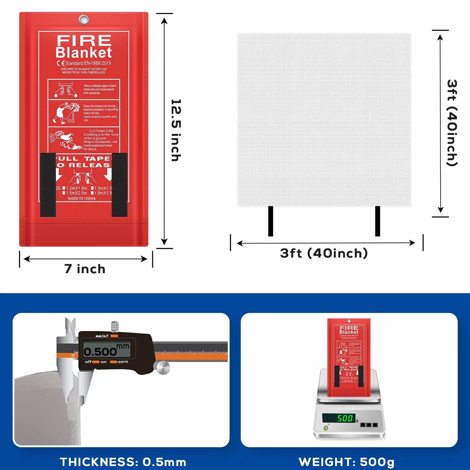 FLASLD Manta ignífuga Fibra de Vidrio 91 cm x 91 cm Paquete de 2