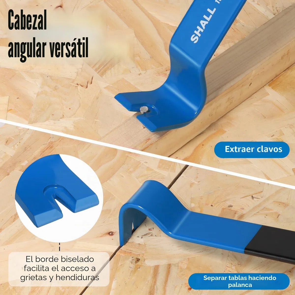 SHALL Juego de 4 palancas planas de 15 pulgadas, 10 pulgadas, 7.5 pulgadas, 5.5 pulgadas, barra de palanca resistente y mini extractor de clavos, barra de garra de utilidad, barra