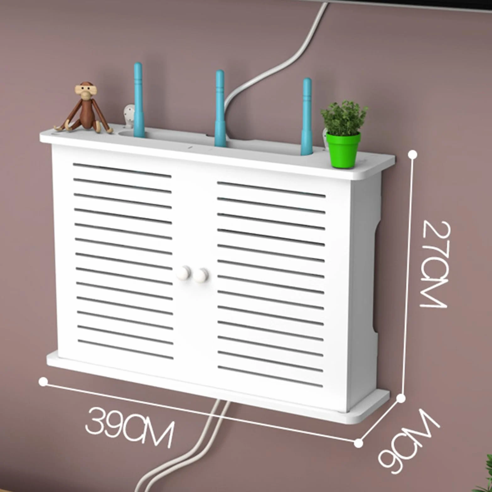Caja Router Pared, Caja de Almacenamiento de Router WiFi Router Pared Cajas de Almacenamiento de Cables Router Estante de Madera para con Puerta de Armario para Decoración del Hogar (B)