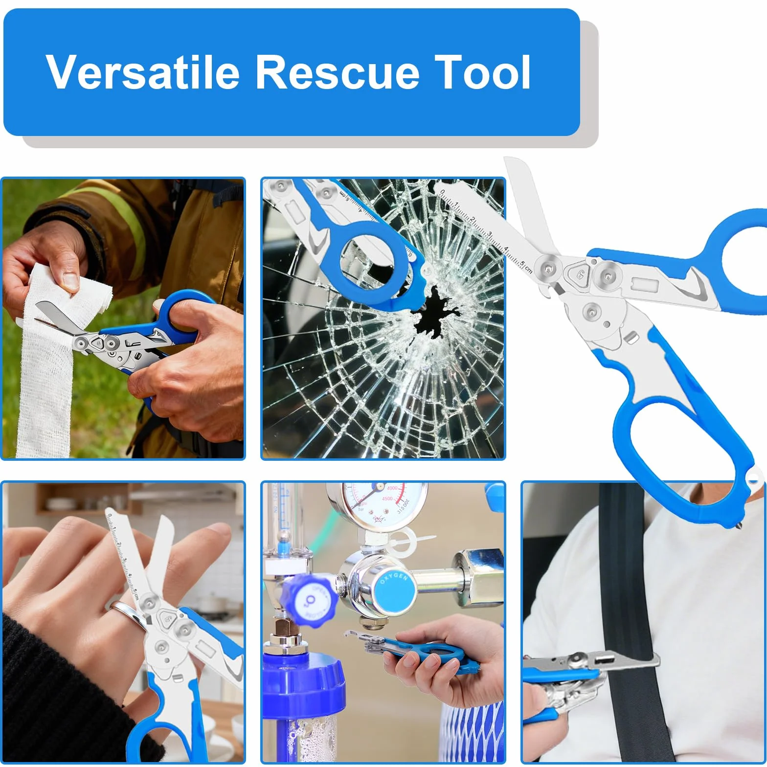 Tijeras de Rescate 6 en 1 Multiherramienta Plegables de Acero Inoxidable, Tijeras de Emergencia y Trauma con Pinzas y Funda, Multifunción para Uso Profesional y Servicios de Rescate