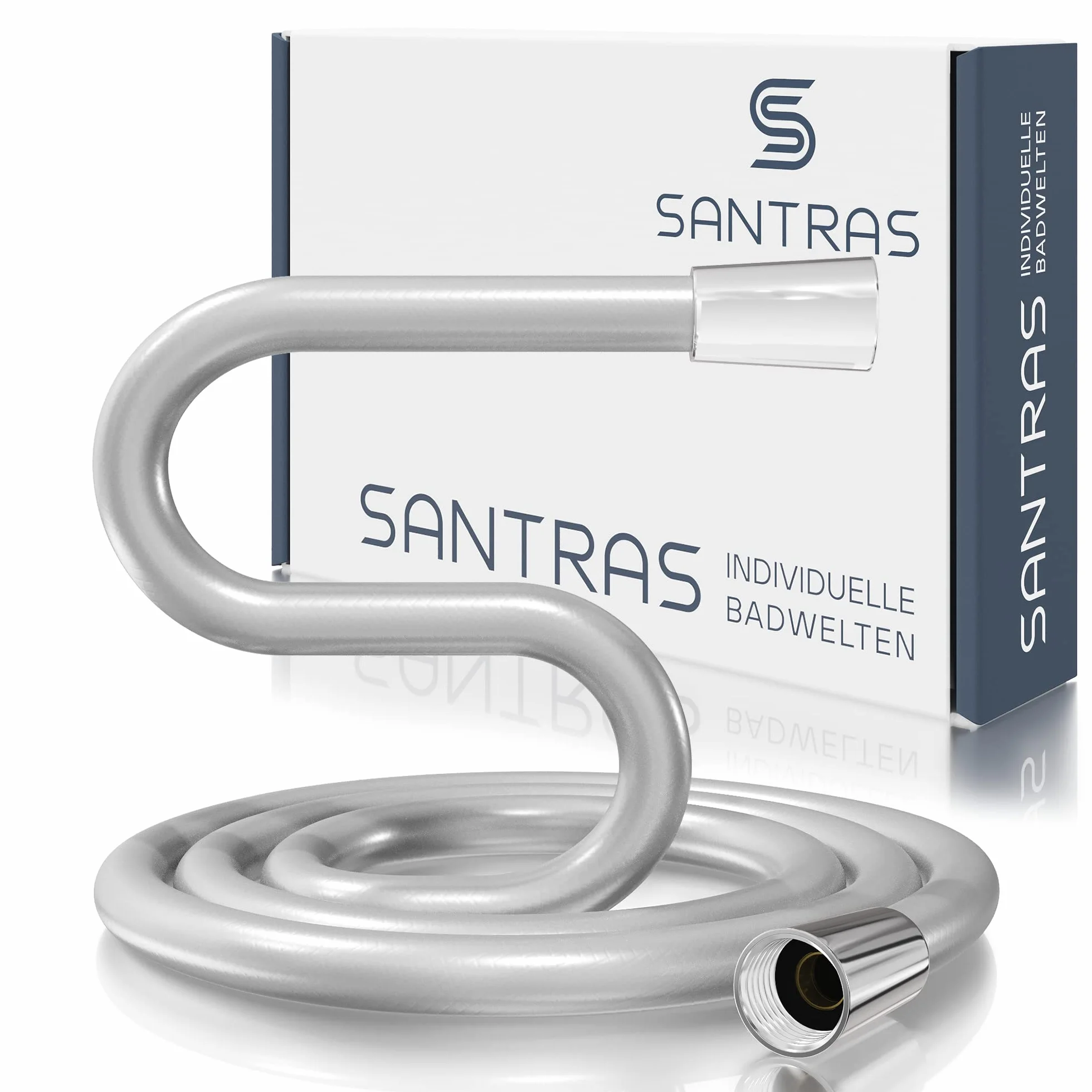 SANTRAS® Manguera Ducha 0,50 m Acero Inoxidable Cromado – flexo ducha anti torsión y anti doblez | conexión universal 1/2" con juntas para ducha