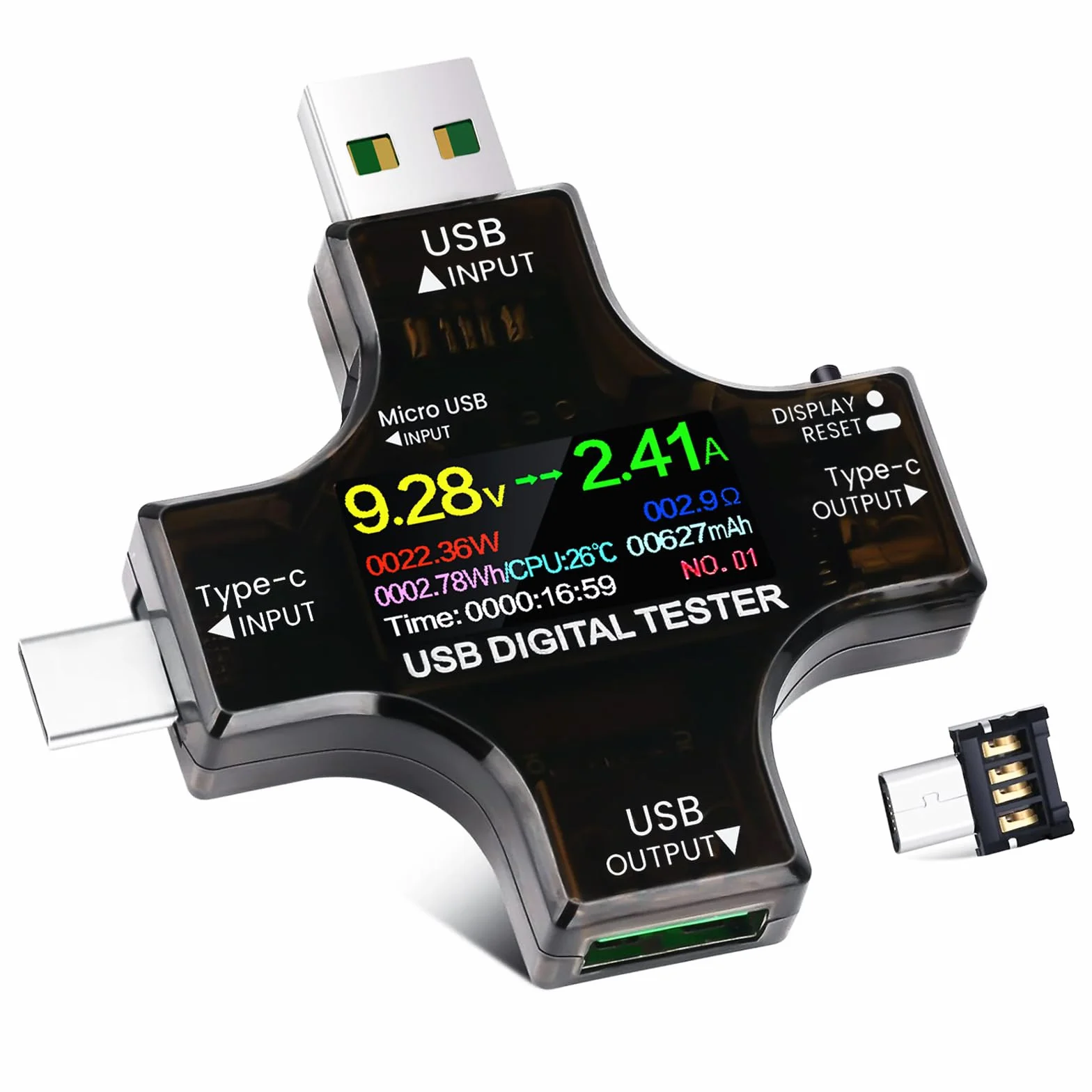 USB C Tester 2 en 1, Probadores de Medidor de Potencia USB 3.6-32V 0-8.0A Voltaje Tipo C Multifuncional Digital Detector de Cargador Multímetro Voltaje, Corriente, Capacidad de Alimentación