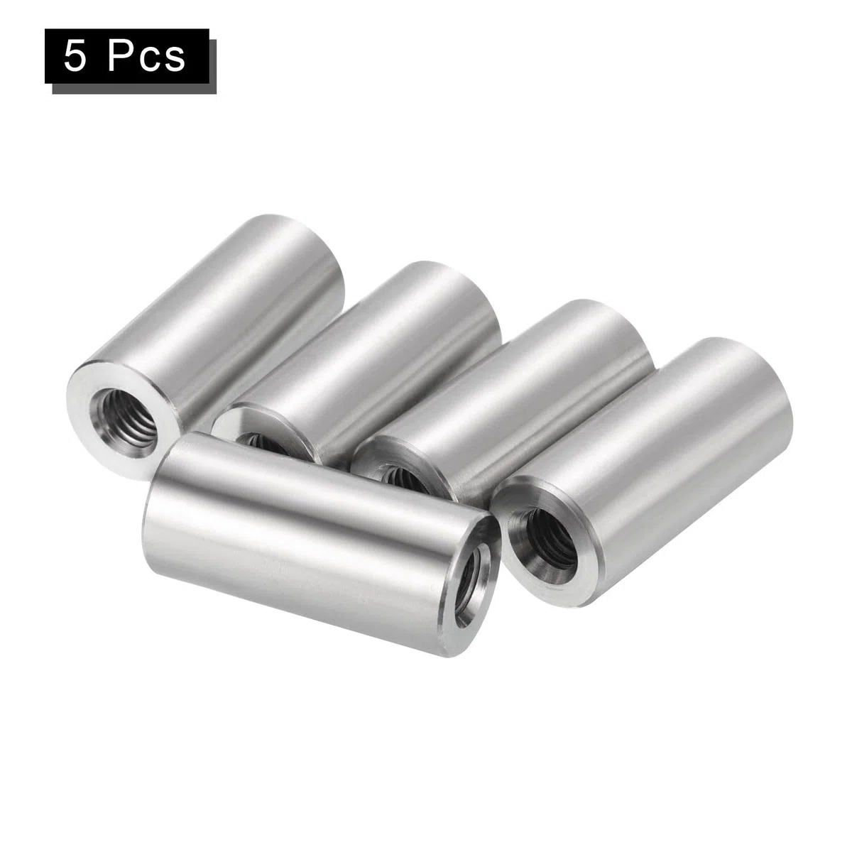 QUARKZMAN 5uds M8 Redondo Conector Tuercas, 304 Inoxidable Acero Acoplamiento Tuerca 35mm/1.38" Longitud Manguito Varilla Barra Perno Tuerca para Soporte, M8x35x16mm