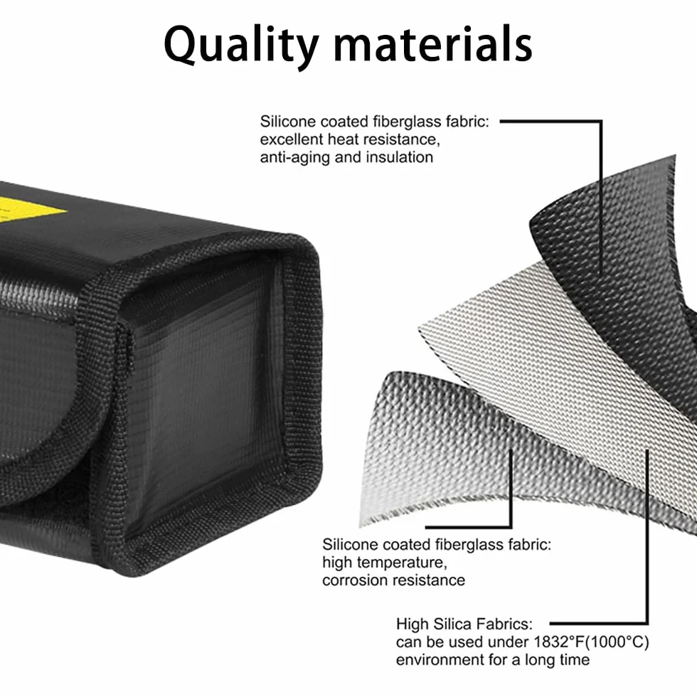 Bolsa Ignifuga Bateria Lipo, 2 Piezas Ignífuga Antideflagrante Lipo Bolsa de Seguridad para Batería, Pequeño Safe Lipo Battery Bag Ignífuga Antideflagrante Lipo Bag (Negro)
