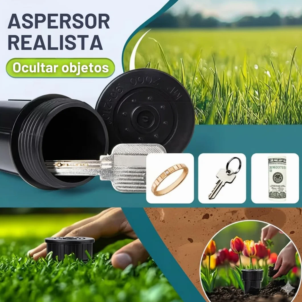 Pack 4 Caja fuerte pequeña aspersor, Escondedor llaves jardín césped, caja seguridad oculta con compartimento secreto, caja escondite ideal para llaves y objetos de valor, escondite dinero
