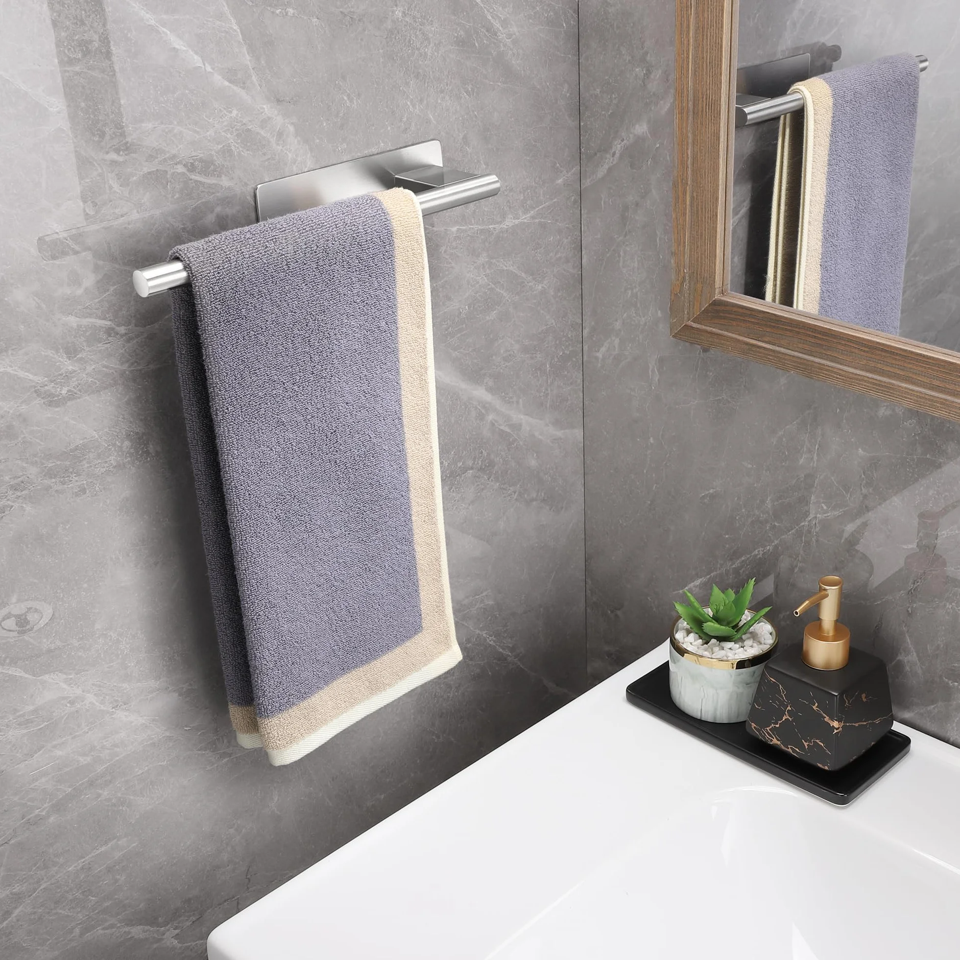Toalleros de Baño Acero Inoxidable 304 Cepillado sin Taladro Adhesivo 28CM Plata