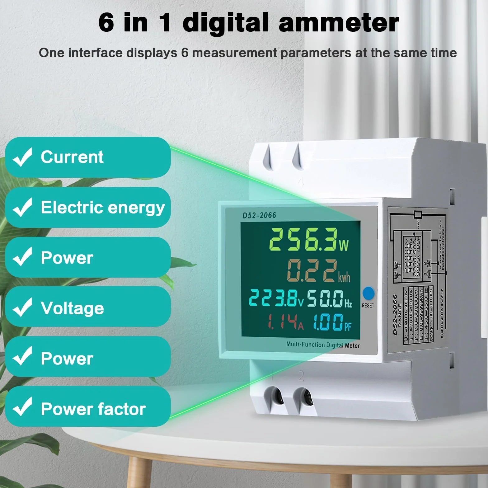 Jadeshay Medidor de Energía,AC 40-300V 100A Contador Electrico Digital Multifuncional Voltímetro Amperímetro para Medición del Consumo Eléctrico Voltaje Corriente Factor Potencia Frecuencia