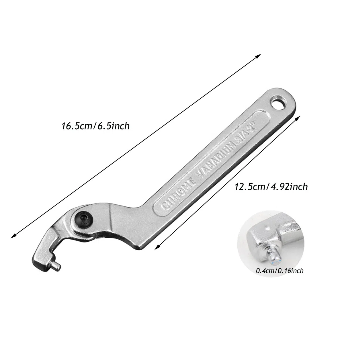 Llave De Gancho C Llave Inglesa Métrica Ajustable De Acero Cromado Vanadio Con Cabeza Redonda De 19-51 Mm Para Quitar Tuercas De Amortiguadores, Contadores De Agua, Maquinaria Y Equipos (1 Pezzo)
