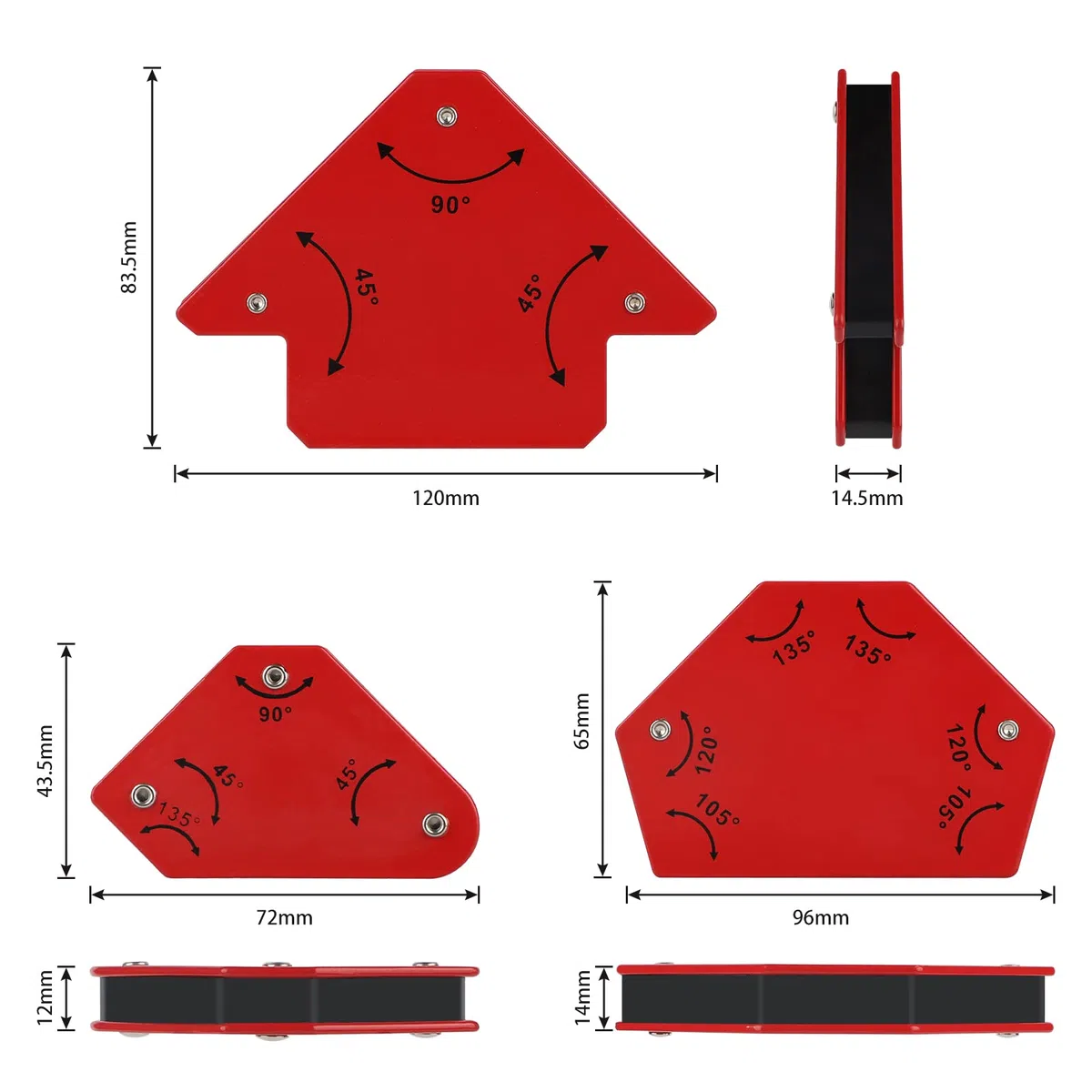 CPROSP 6 piezas Escuadra Magnetica para Soldar con Fuerza Adhesión Iman Soldadura 4.5Kg/11Kg, Ángulo de Soldadura Posicionador Magnetico para Soldar, Imanes para Soldar Angulos
