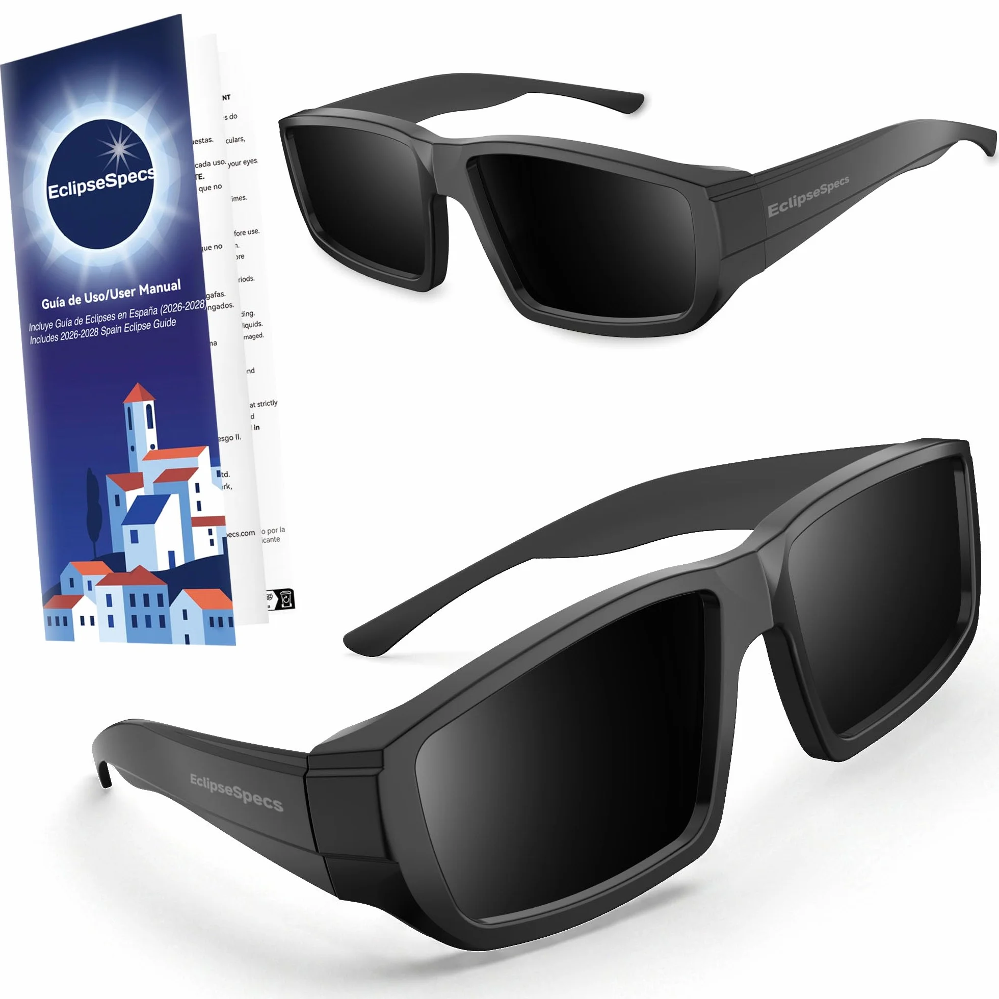 Premium Plástico -Gafas Eclipse Solar Homologadas - Certification CE y EN ISO 12312-2, seguras para observación directa, listado AAS, Eclipse total 2026