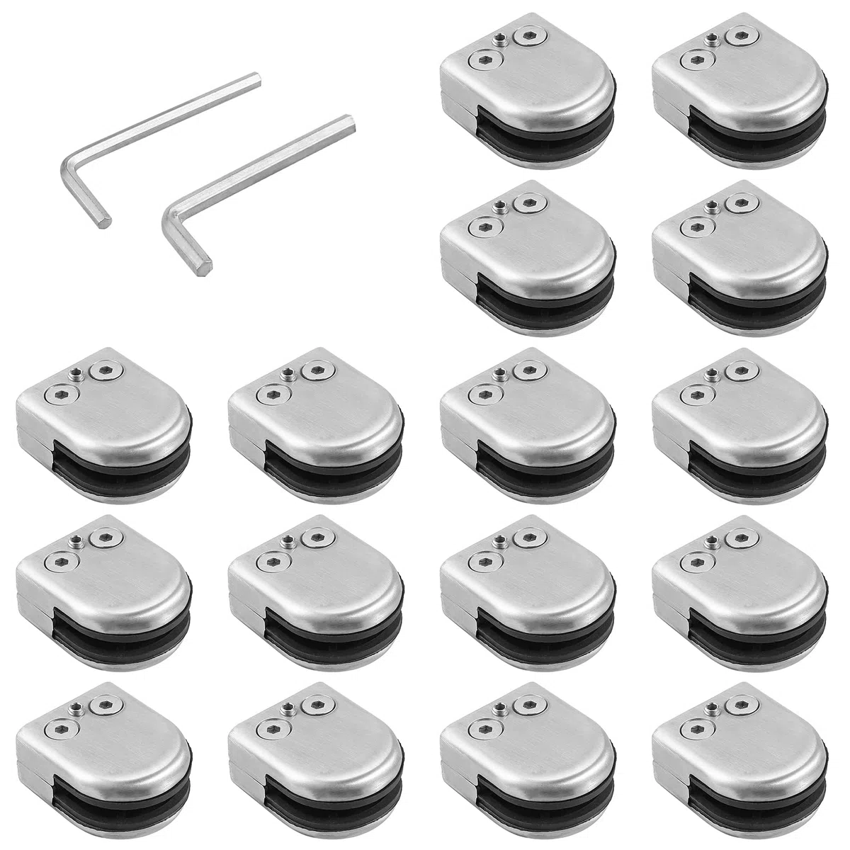 Proster Abrazaderas de Vidrio 9-10mm 16 PCS Clip de Vidrio de Acero Inoxidable 304 Cepillado Soporte de Vidrio Ajustable de Base Plana para Escalera Barandilla