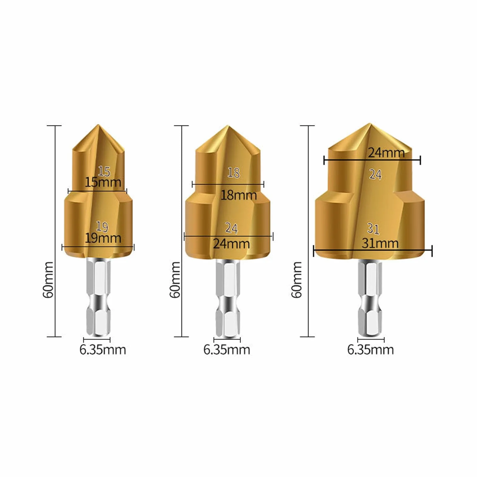 3 Brocas Escariadoras para Tubos de 19 Mm 24 Mm 31 Mm PPR PVC Acero Alto Carbono Vástago Hexagonal Compatible con Taladros