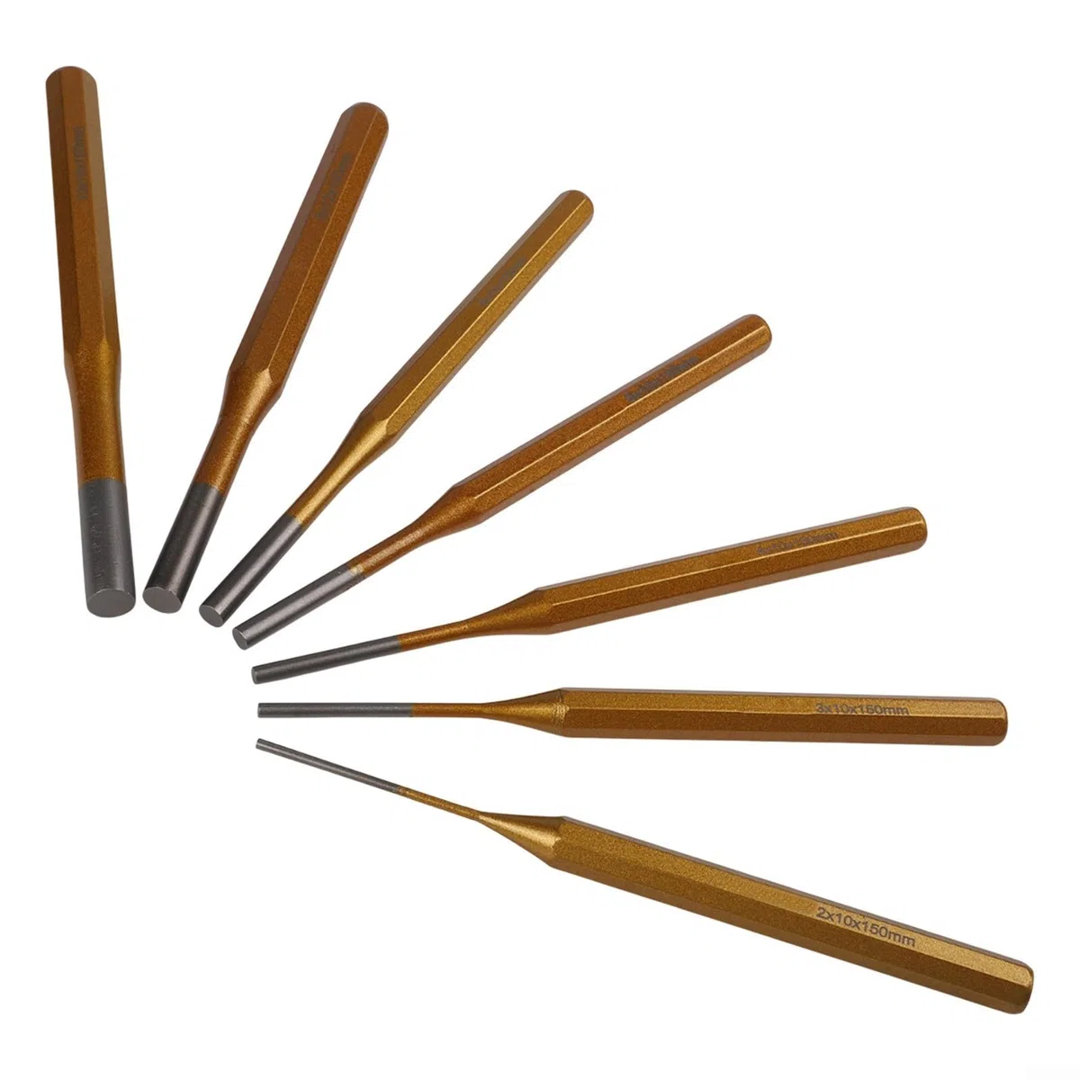Juego de 7 punzones de aleación de acero, 2 mm a 10 mm de diámetro (2/3/4/5/6/8/10 mm), 150 mm de longitud, cincel y perforador cónico resistente para reloj Rep