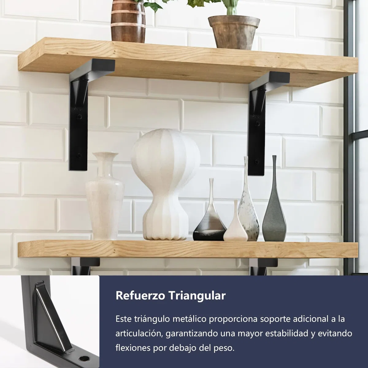Terafeels 4 Piezas Soportes para Estantes Negros de Acero Inoxidable, Escuadras en L con Refuerzo Triangular, Diseño Hueco, Incluye Tornillos y Tacos, soporte baldas pared 30 cm