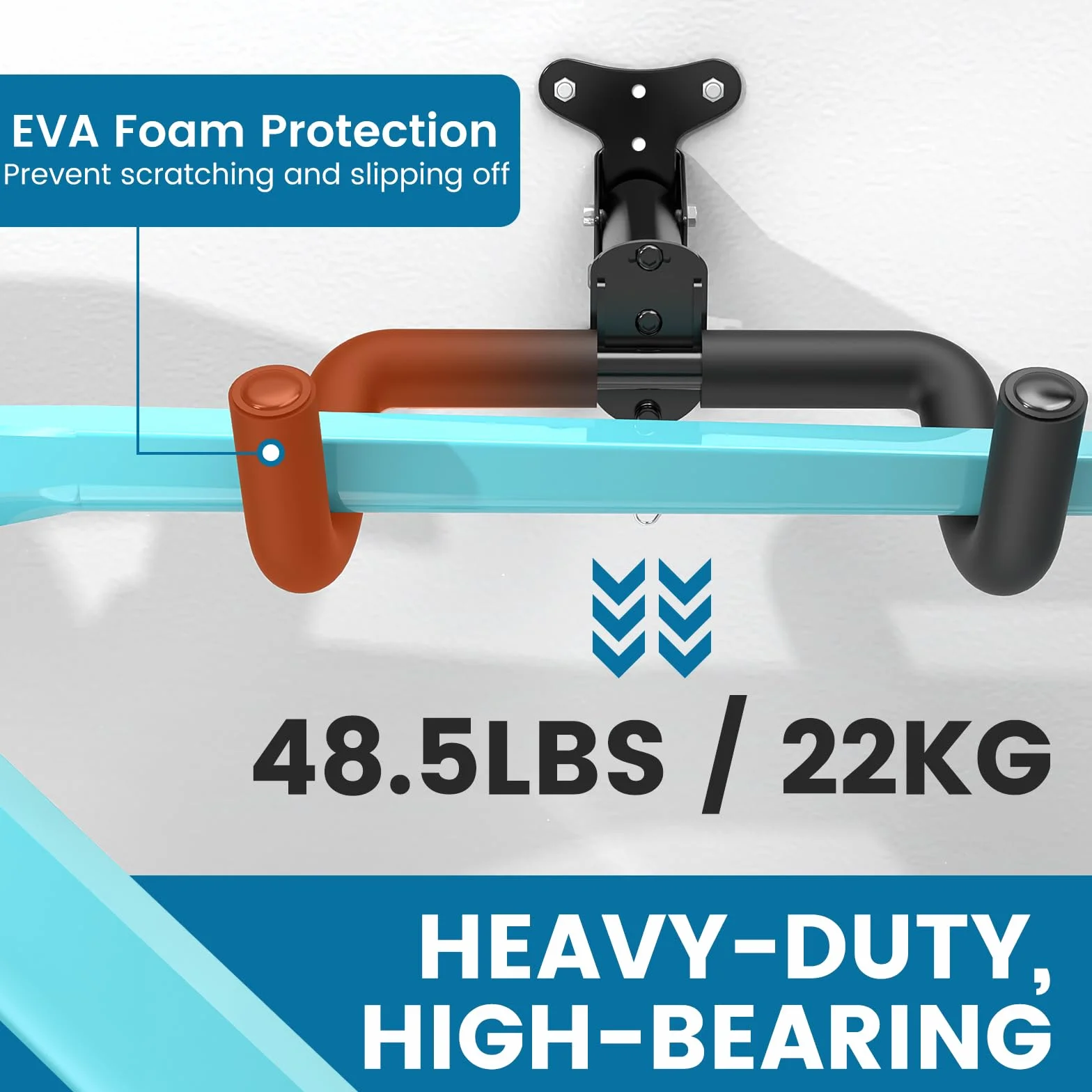 Housolution Soporte De Pared Para Bicicletas - Acolchado de Espuma EVA, Acero Al Carbono, Ajustable Para Bicis De Carretera, Montaña E Híbridas Hasta 48,5 Lbs. Ahorra Espacio En Garaje/Casa, 1 Paquete