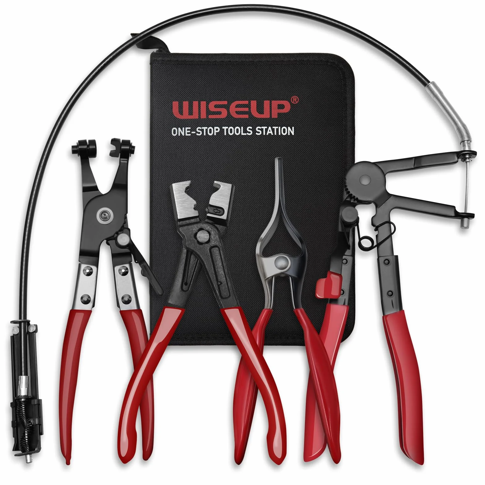 WISEUP Juego de 4 alicat de abrazadera, incluye alicates de resorte de alambre largo alcance de 27 pulgadas y removedor de manguera