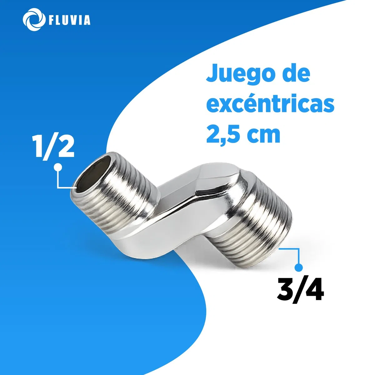Juego de Excéntricas 2,5 cm para Grifería, Conexión 1/2" a 3/4", con Embellecedores Incluidos, Ajuste de Distancia, Instalación Fácil, Acabado Cromado