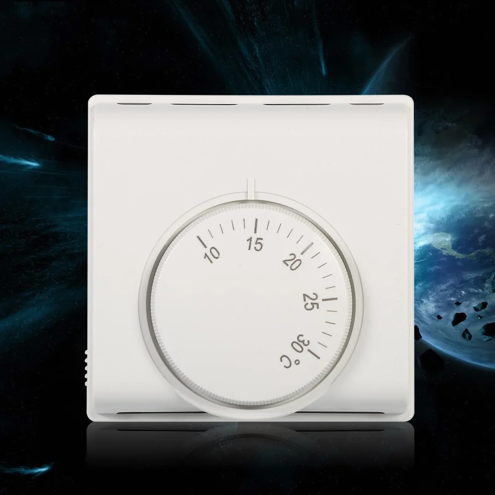 Termostato de Ambiente Controlador de Temperatura mecánico de Ambiente Interruptor de termostato con 2 Tornillos para Aire Acondicionado Central Nuevo 220 V Blanco (0.276 * 0.276