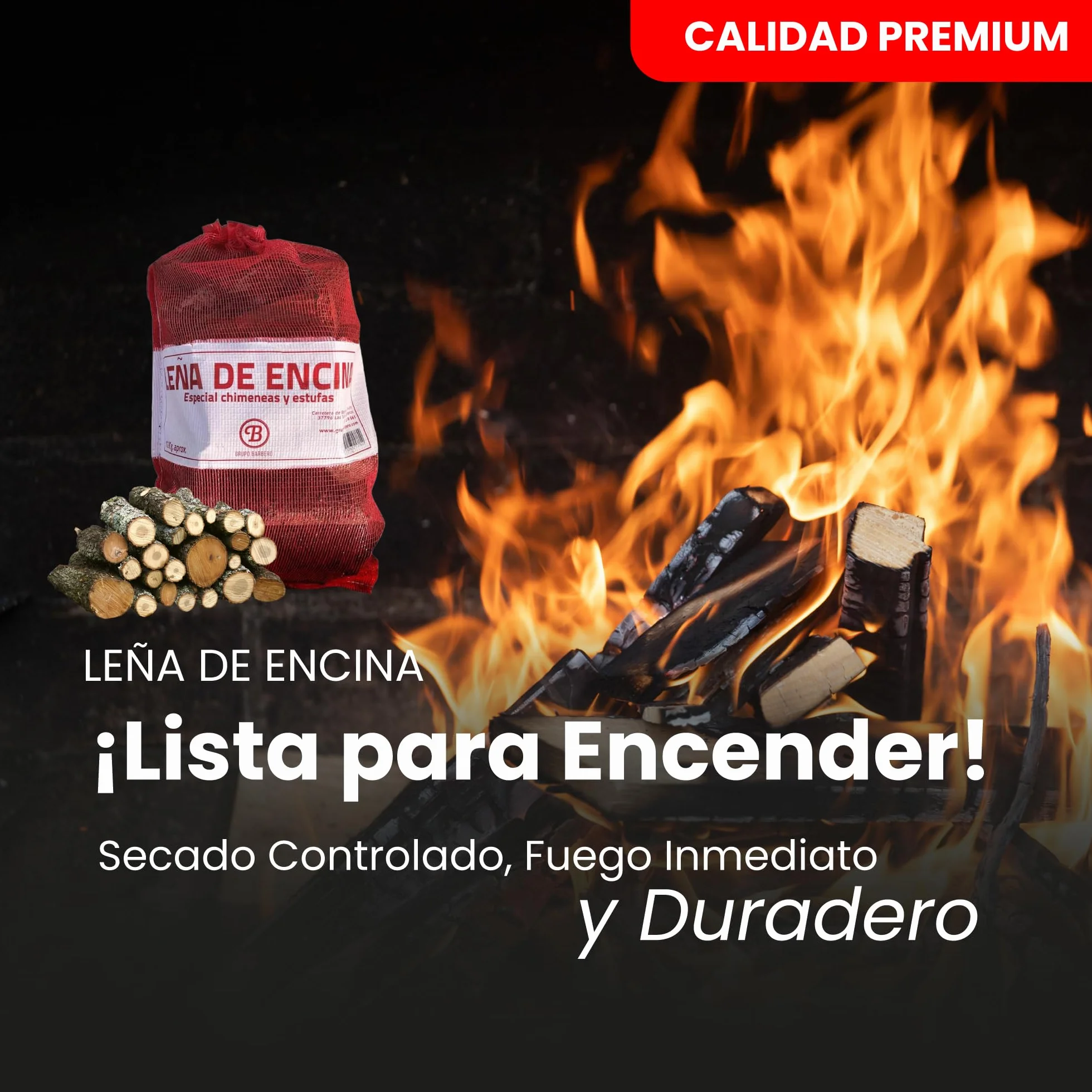 Leña Encina Saco 12kg Madera Dura Secada Horno Alto Rendimiento Calor Intenso Llama Duradera Ideal Chimenea Estufa Barbacoa Interior Exterior Combustión Lenta Baja Humedad Ecológica Limpia