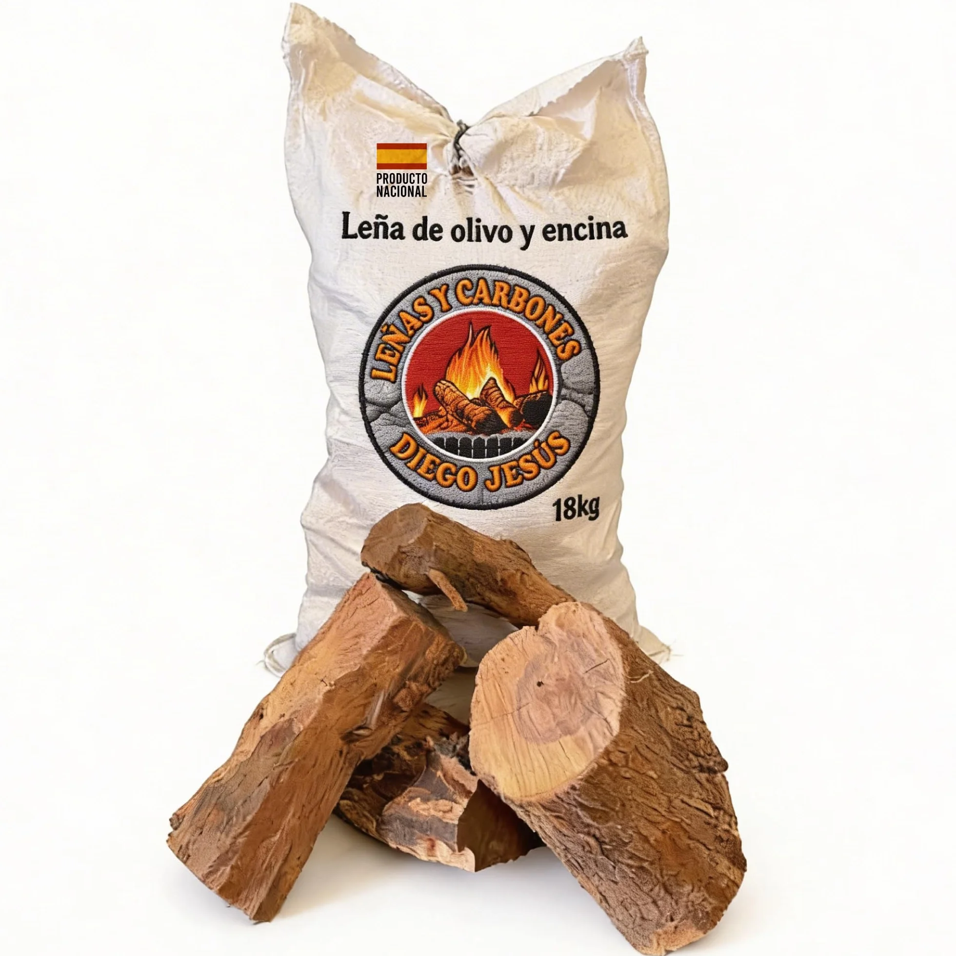 Leña de Encina y Olivo 18 kg para Chimeneas y Estufas Alta Densidad Combustión Lenta Brasas Duraderas Troncos Grandes Madera Natural para Calefacción