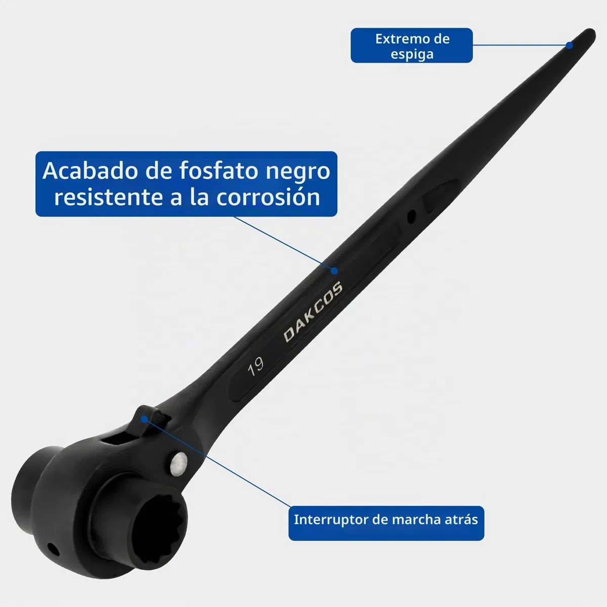 DAKCOS Llave de Carraca de Andamio 19/22 mm Derecha/Izquierda, Reversible, Negro