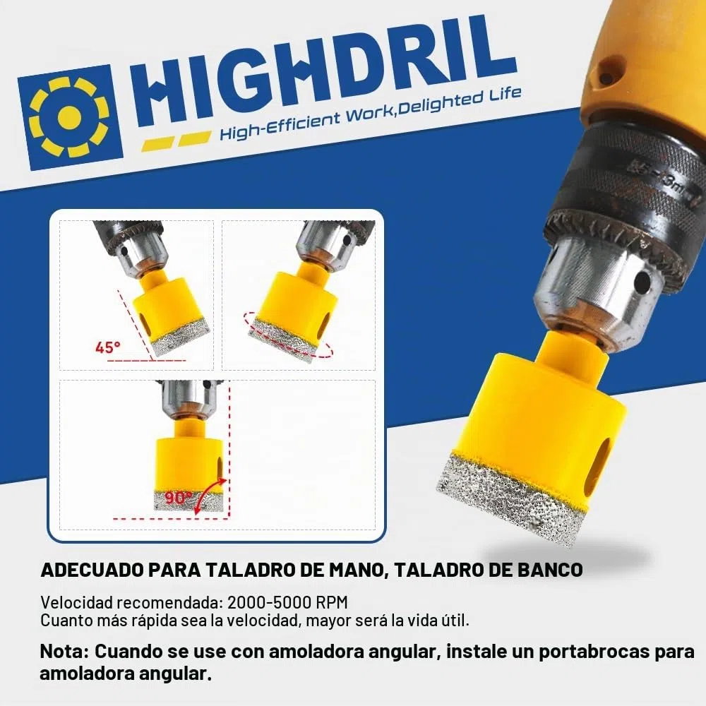 HIGHDRIL 5 brocas de núcleo de diamante, 6 mm de diámetro, sierra perforadora soldada al vacío para azulejos de cerámica, azulejos de porcelana, mármol, granito, gres, cuarzo, piedra artificial