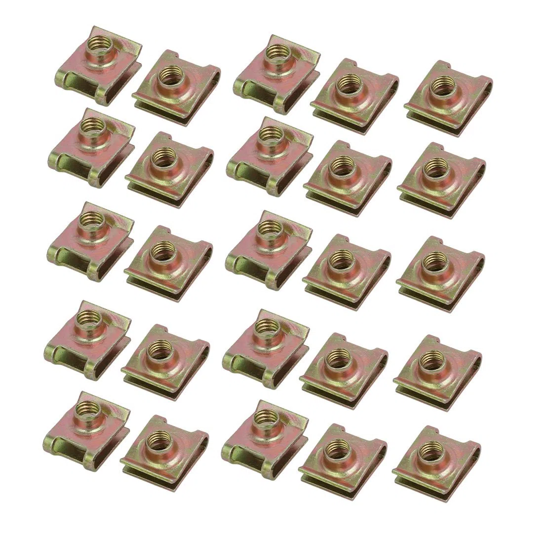 sourcing map Ajuste M6 Tornillo 65Mn Acero Zincado Tuerca en U Tono de latón 18 mm x 14 mm 25 piezas