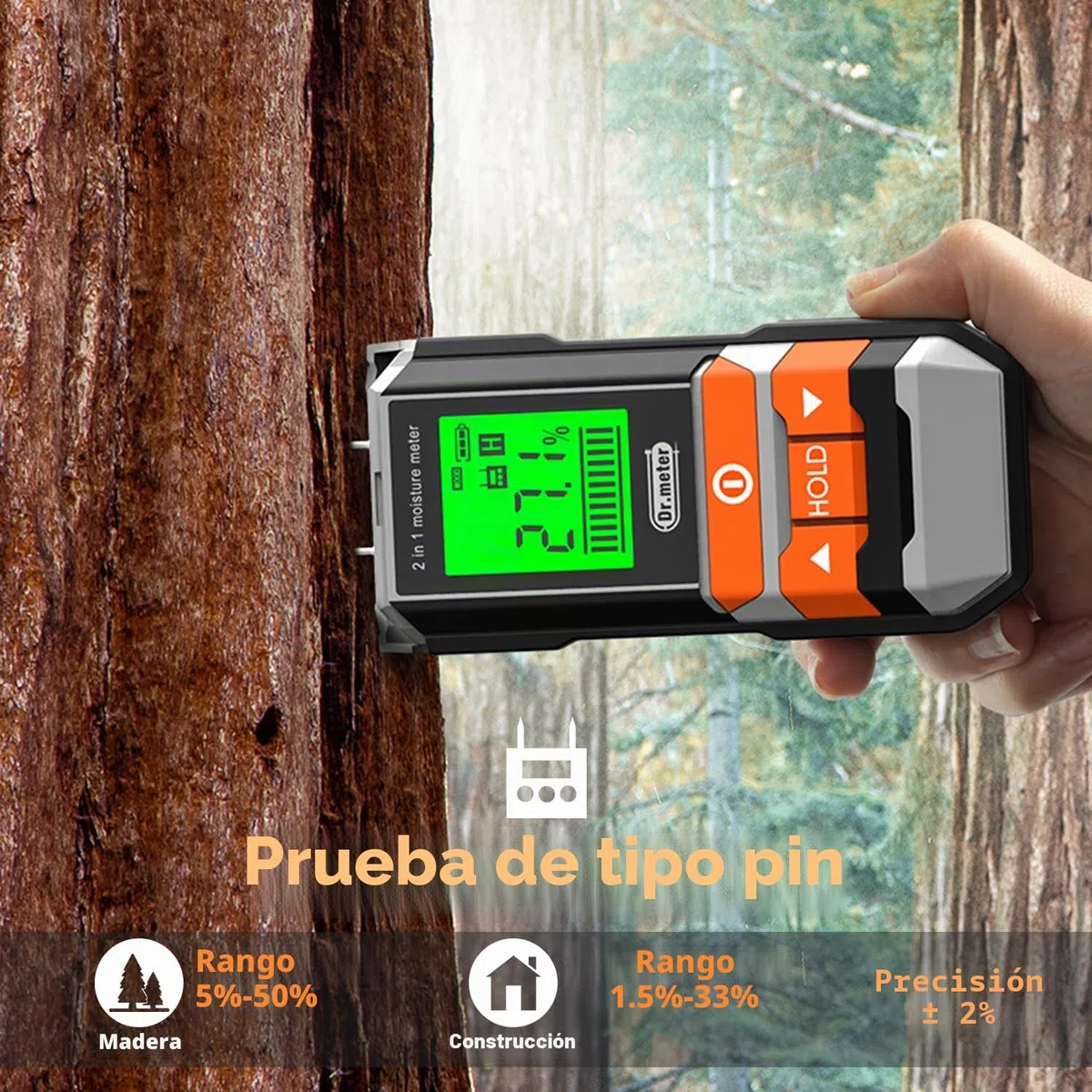Medidor de Humedad, Dr.meter 2 in 1 Sin Pines Medidor Humedad Pared con Pantalla LCD 4 Modos de Medición para Madera, Material de Construcción, Paredes de Leña, Suelo de Papel