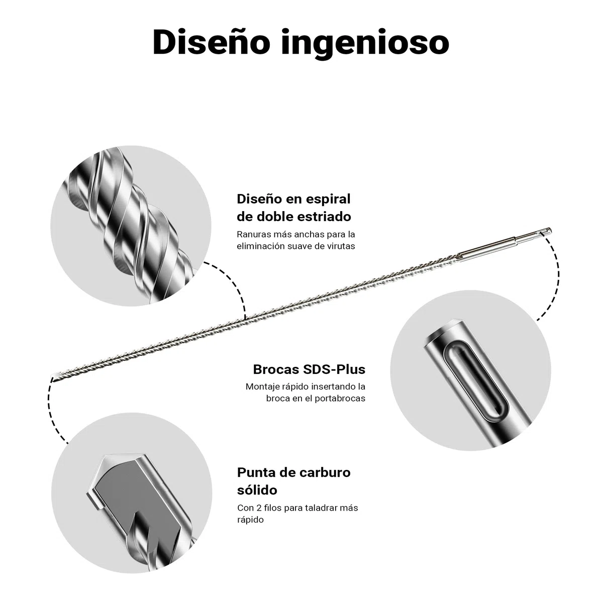 Set 3 brocas SDS 1000mm, profundidad de perforación 870mm Ø12/16/24mm brocas de avance para martillo