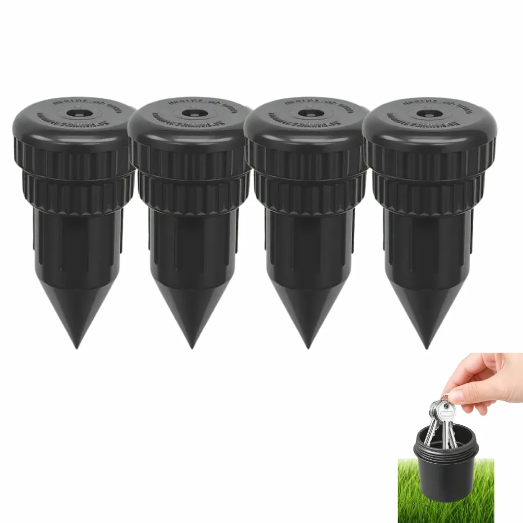 Pack 4 Caja fuerte pequeña aspersor, Escondedor llaves jardín césped, caja seguridad oculta con compartimento secreto, caja escondite ideal para llaves y objetos de valor, escondite dinero