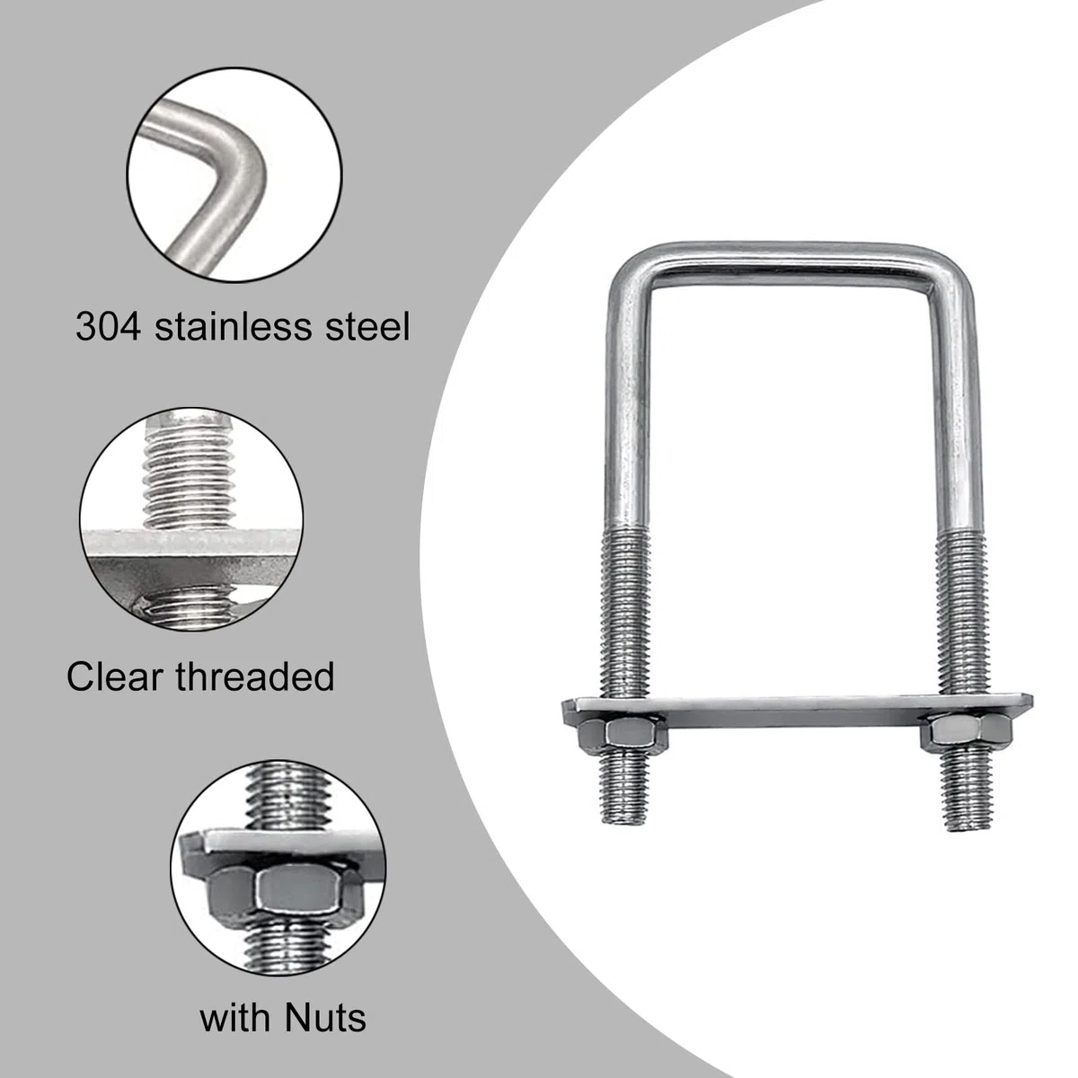 Pernos en U M8, 6 Piezas Tornillos en U Acero Inoxidable, Perno en Forma de U, Abrazadera Cuadrada Per nos con Tuercas Placa de Marco, M8 U-Pernos para Aplicaciones Industriales (40 X 100 mm)