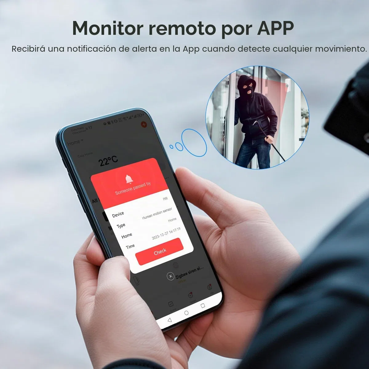 Sensor de movimiento Smart, WiFi sensor de movimiento PIR infrarrojo para sistema de alarma, detector de sensor de contacto con monitor remoto de la app, notificación de alerta, compatible Alexa. 2PCS