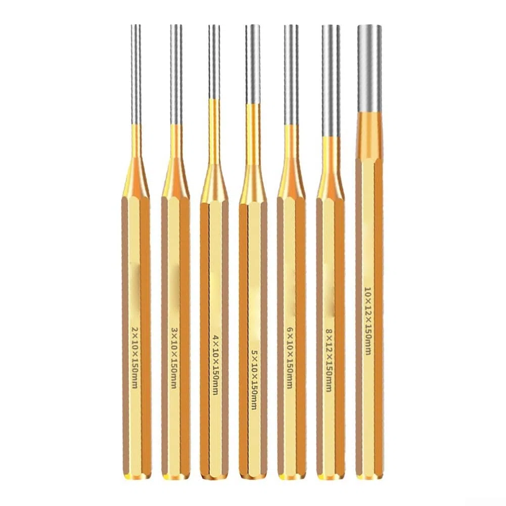 Juego de 7 punzones de aleación de acero, 2 mm a 10 mm de diámetro (2/3/4/5/6/8/10 mm), 150 mm de longitud, cincel y perforador cónico resistente para reloj Rep