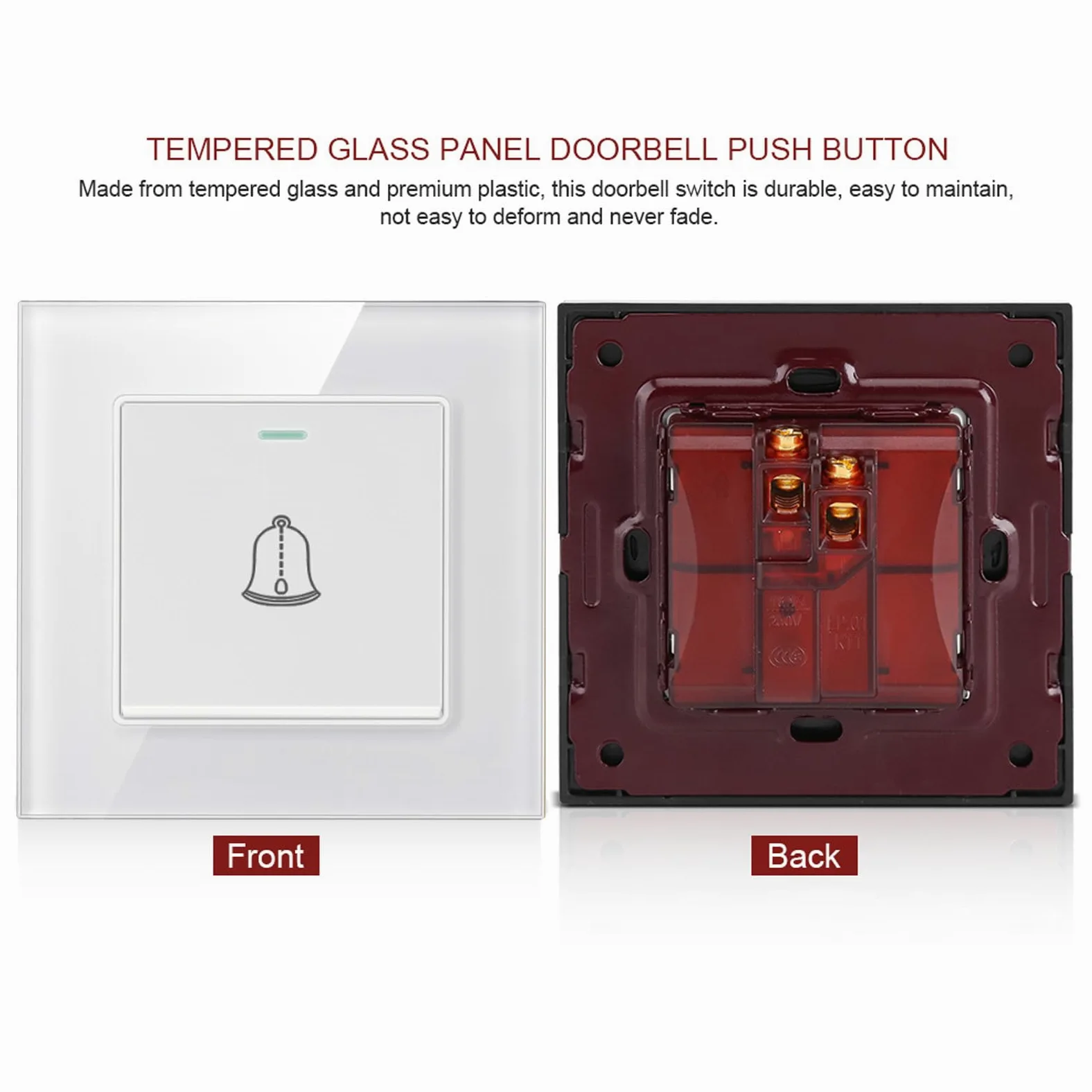 Interruptor de Timbre, Pulsador Timbre Botón de Timbre, Pulsador empotrado con Tornillos 220~250 V Botón de Presión Interruptor, Incrustado (Blanco)