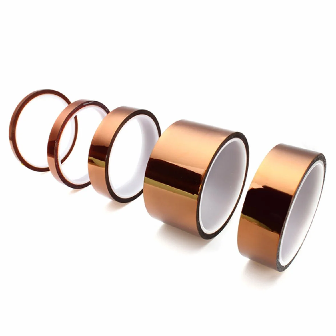 5 Tamaño 5 mm 10 mm 20 mm 30 mm 50 mm 30 m / 100 pies BGA Película de alta temperatura Cinta de Kapton de poliimida resistente al calor Resistente al oro Adhesivo