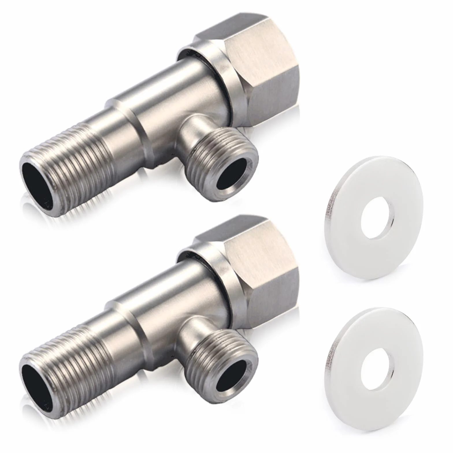 2 Piezas Llave de Paso Agua de 1/2 Pulgadas, 304 Inoxidable Llaves de Paso de Agua Baño (1/2-Entrada 3/8-Salida) Válvula para Baño, Inodoro, Lavabo