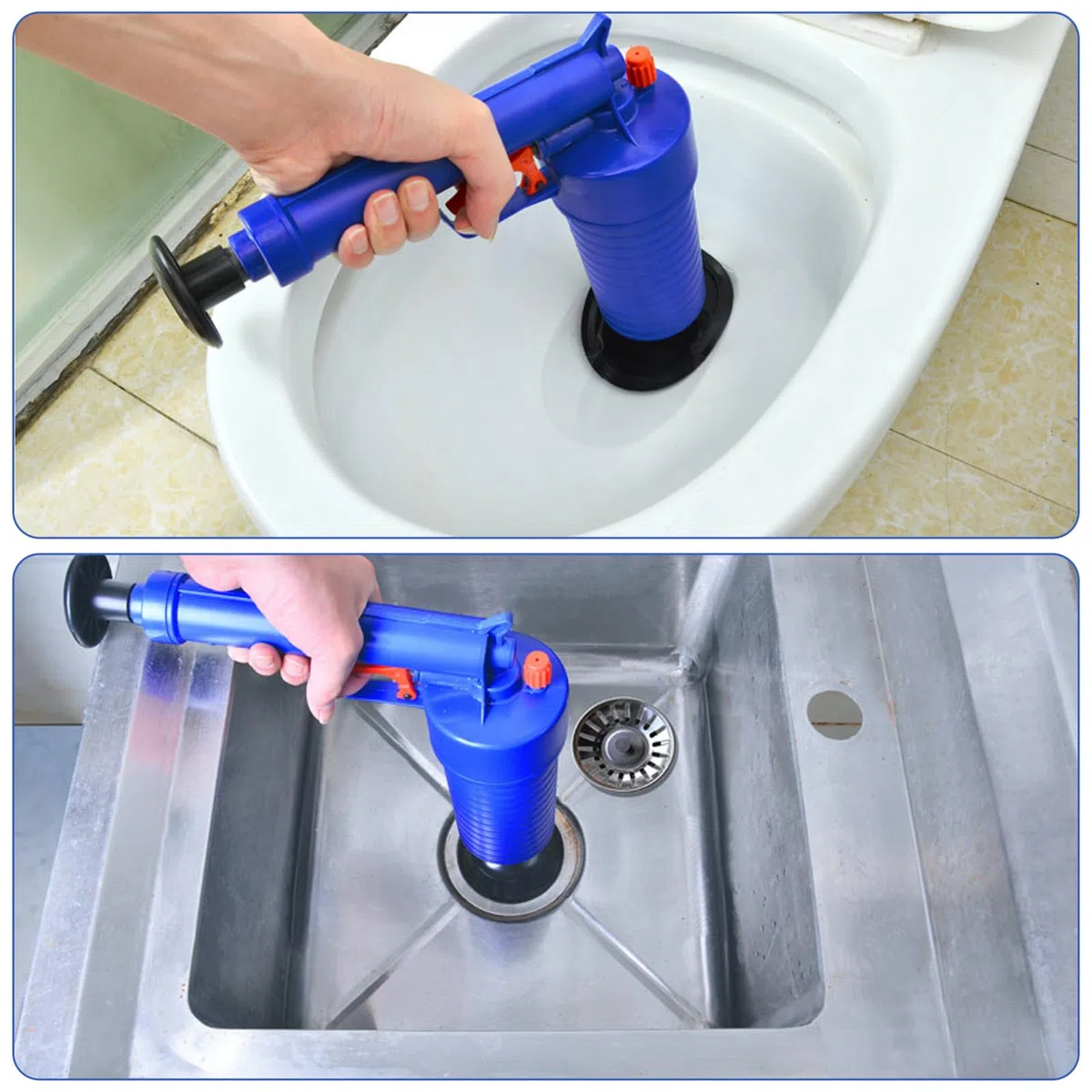 GBKDQQ Limpiador de Tubos a Presión: Apto Para Inodoros, Duchas, Lavabos, Cocina, Mecánico Sin Productos Químicos, Ecológico y Eficaz, Operación Manual y Fácil de Usar (Azul)