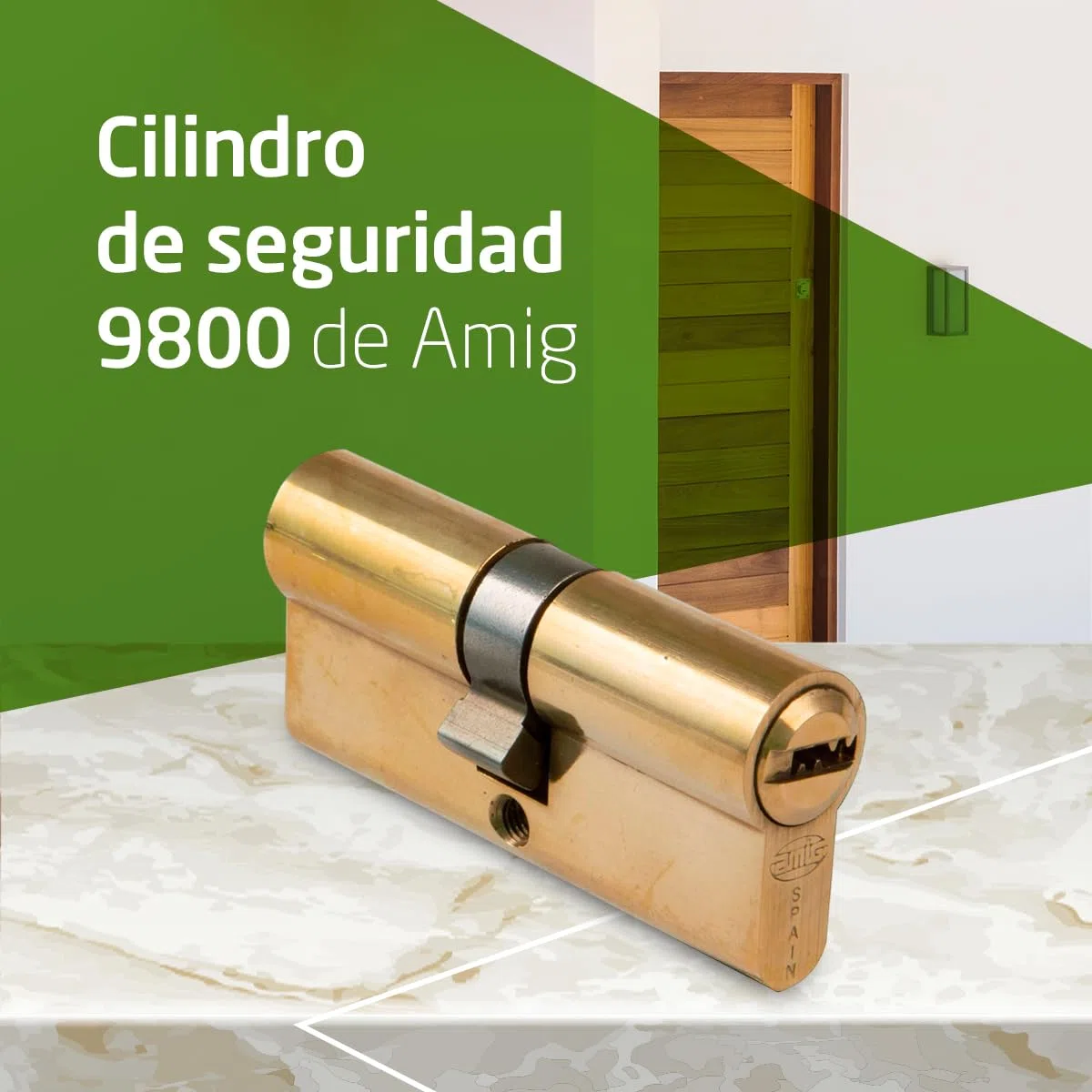 Amig - Cilindro de seguridad Mod. 9800 - Cerradura para puertas - Leva larga de 15mm - Sistema antitaladro - Incluye 5 llaves - Dorado - Medidas: 70 (30-40 mm)